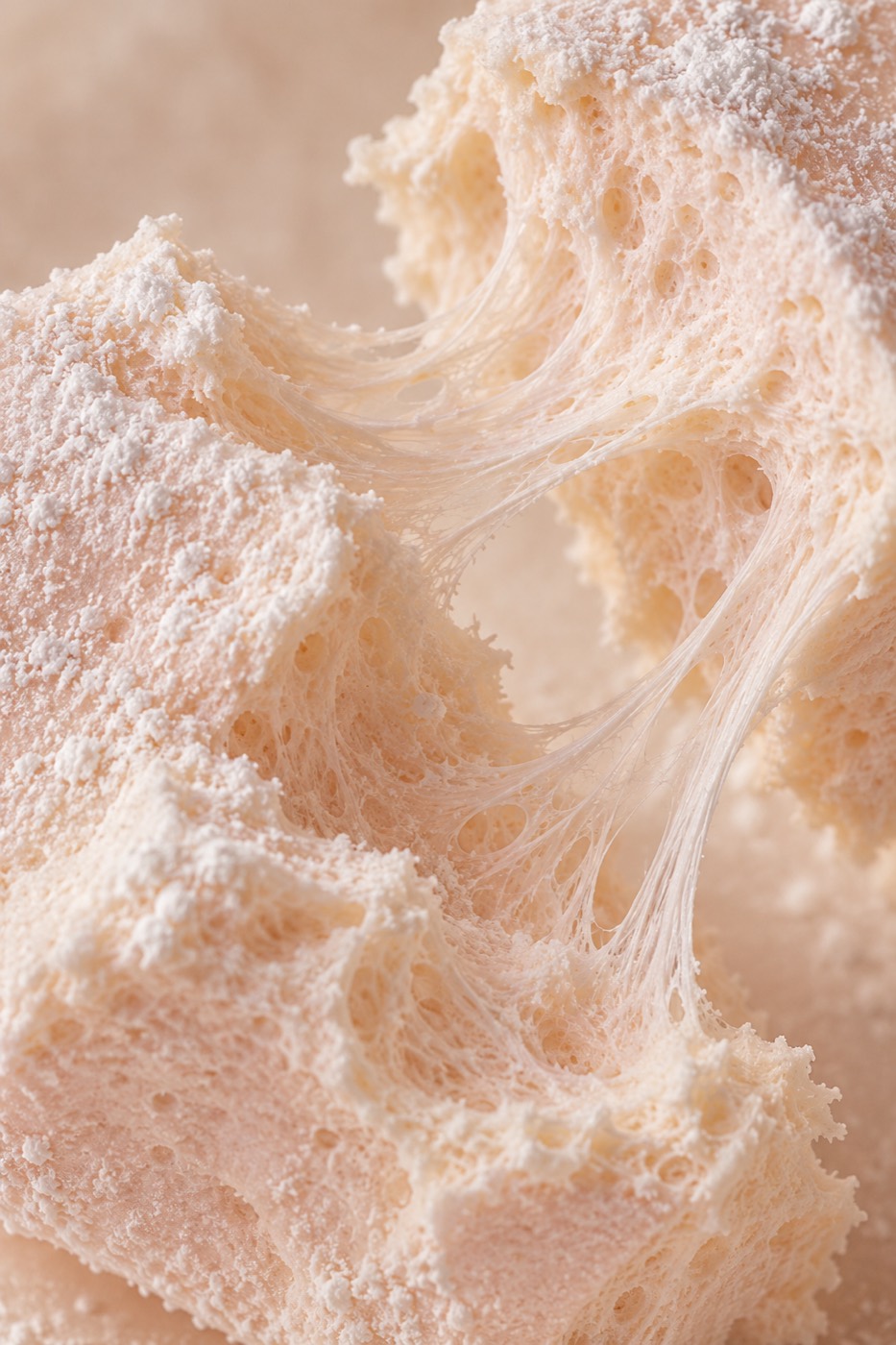 Close texture of soft pulled honey marshmallow