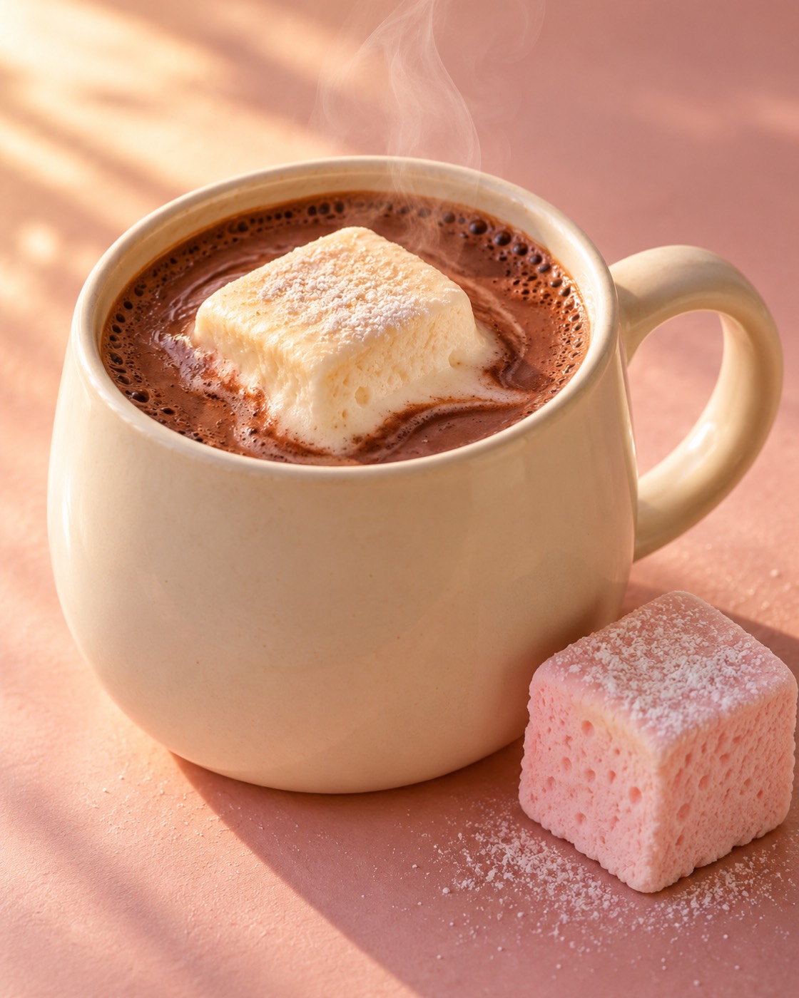 Hot chocolate with a marshmallow melting on top (concept image)