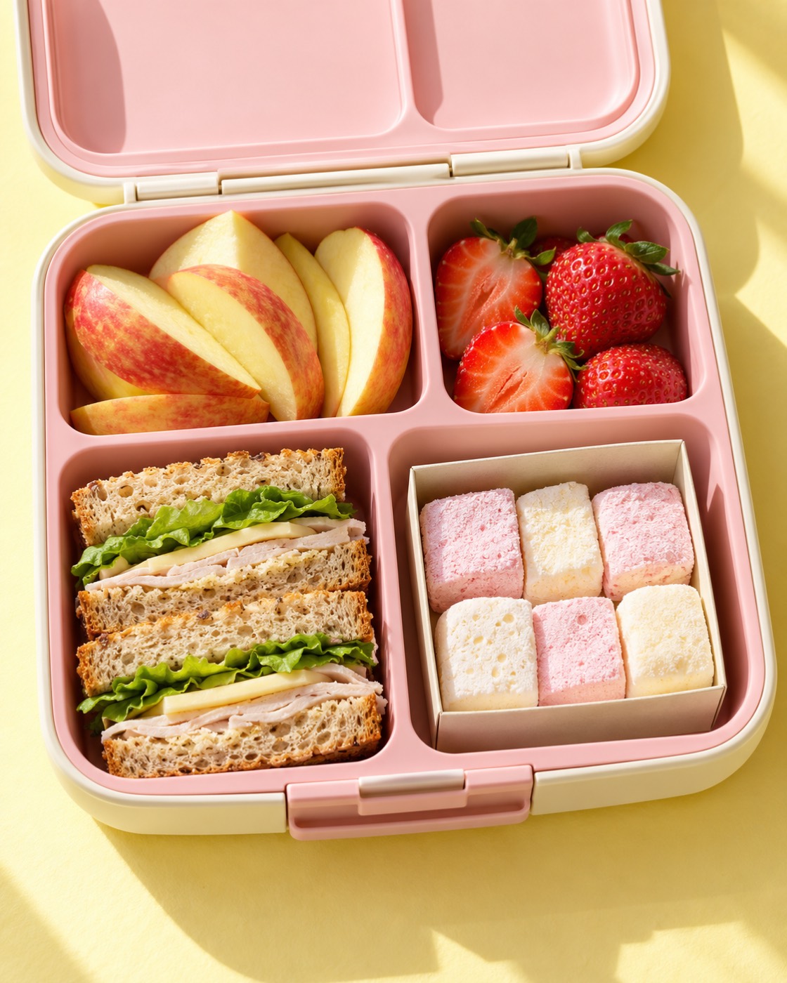 Kids' lunchbox with a small box of marshmallows (concept image)