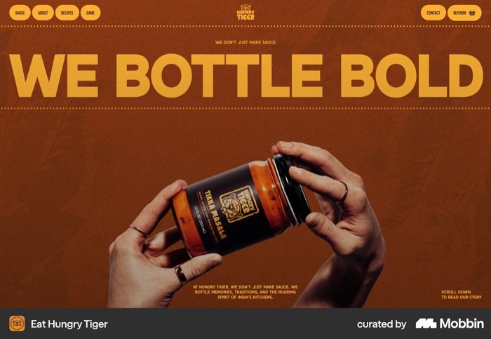 Eat Hungry Tiger hand holding product with giant headline