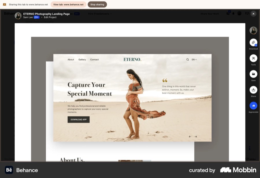 Mobbin reference: Behance (Eterno landing page)