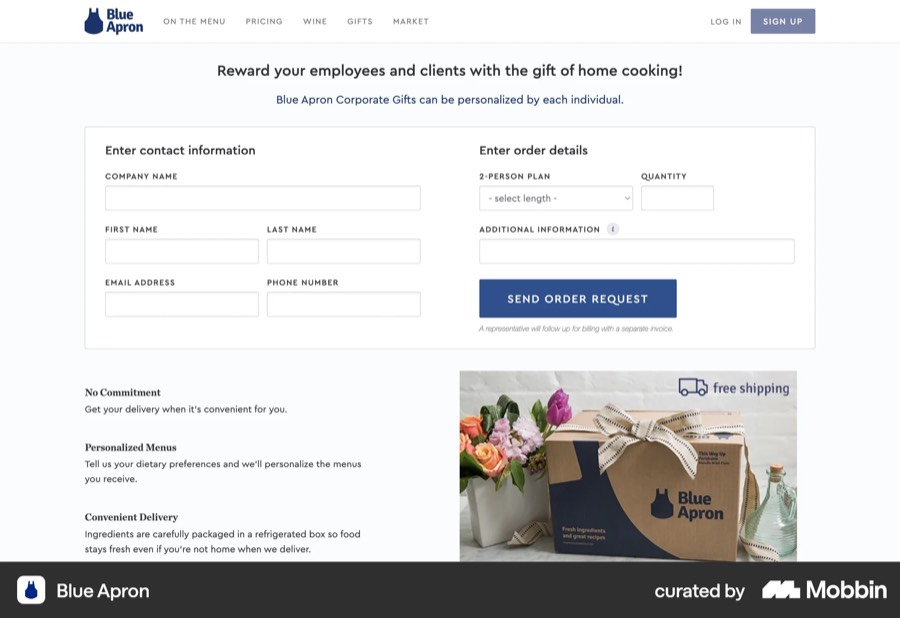 Mobbin reference: Blue Apron: corporate order request
