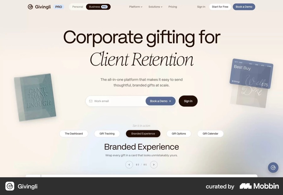 Mobbin reference: Givingli: corporate gifting