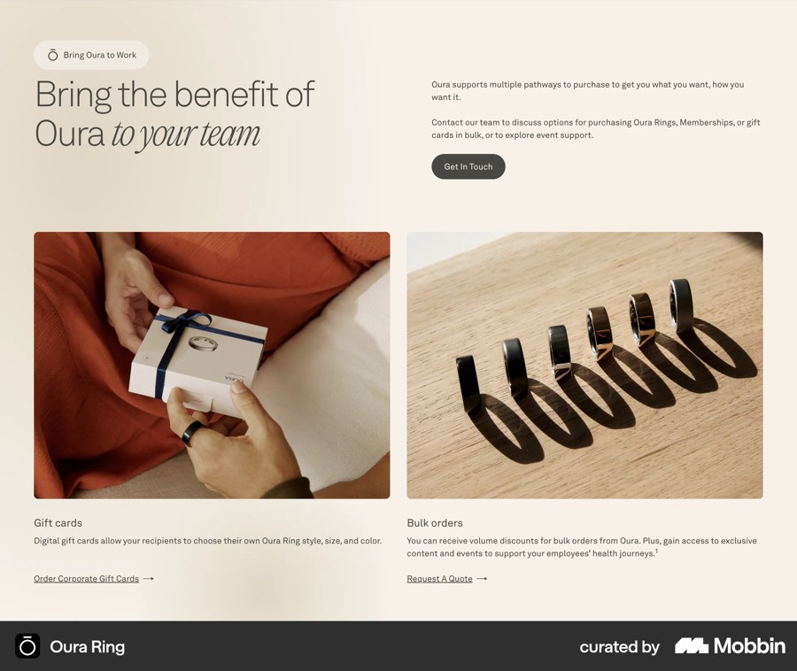 Mobbin reference: Oura: gifting for teams